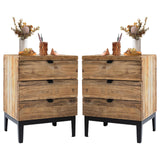Wnutrees Farmhouse Nightstand Solid Wood Bedside Table with 3-Drawers Bedside End Tables Storage for Living Room, Hallway, Handmade Distressed, Natural, Set of 2 Wnutrees