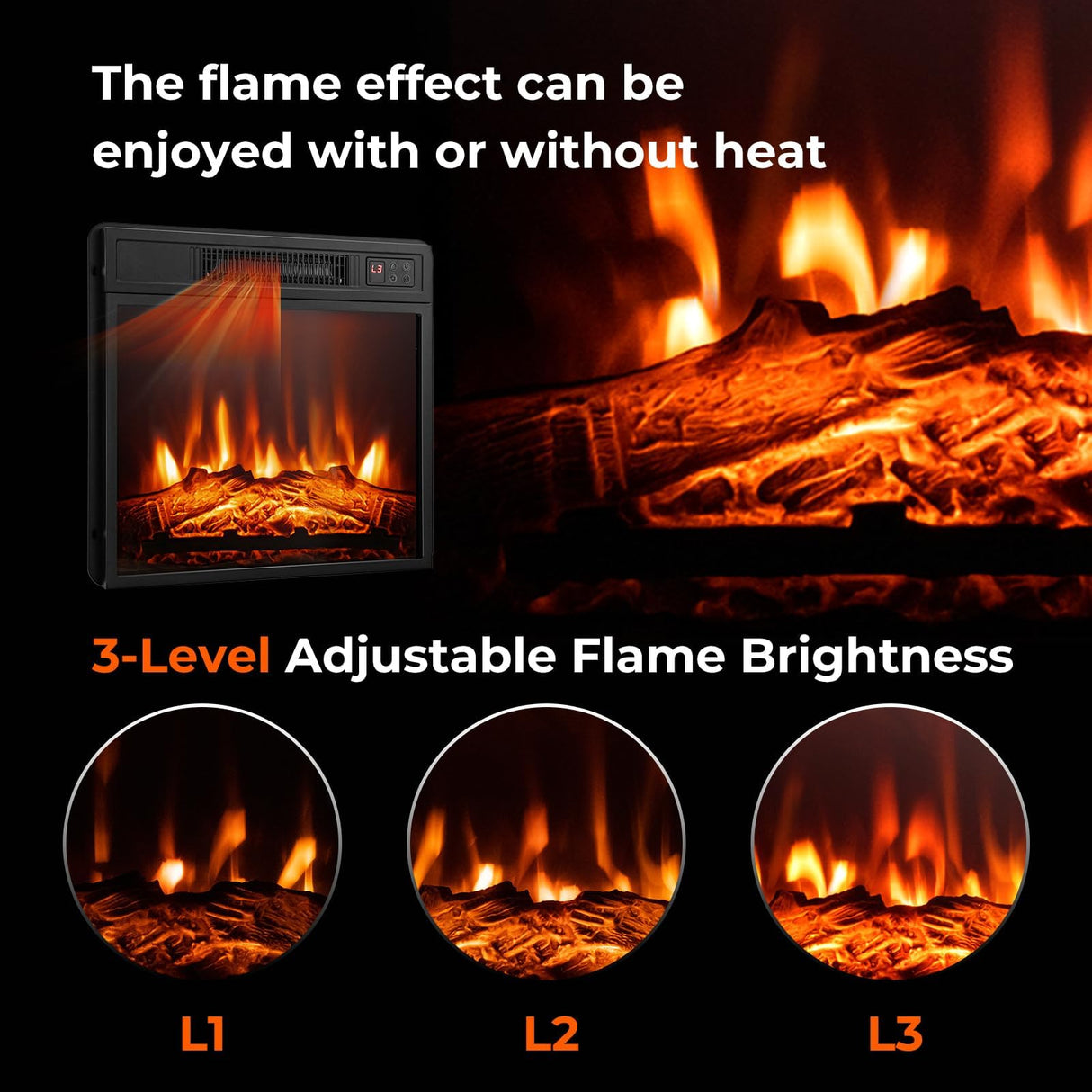 COSTWAY Electric Fireplace TV Stand for TVs Up to 65 Inches, 18-inch Fireplace Insert with APP & Remote Control, 16 Color Lights, Wooden Entertainment Center with Adjustable Shelves (Dark Brown) COSTWAY