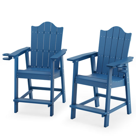 LUE BONA Tall Adirondack Chairs Set of 2, HDPS Poly Balcony Chair with Cup Holder, All-Weather Adirondack Chair Bar stools, Outdoor Adirondack Barstools for Deck, Patio LUE BONA
