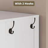 LIKIMIO Armoire Wardrobe Closet with Barn Doors and Drawers and Full Mirror and 5 Storage Shelves 70" Wooden Bedroom Wardrobe Combination for Hanging Clothes, White LIKIMIO