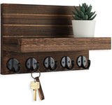 Lwenki Key Holder for Wall, Decorative Key and Mail Holder with Shelf Has Large Key Hooks for Bags, Coats – Paulownia Wood Key Hanger with Mounting Hardware (9.8”W x 6.7”H x 4.2”D) (Brown) Lwenki