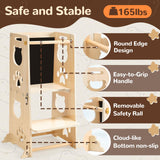 FOBIG Collapsible Toddler Kitchen Step Stool With Chalkboard, Safety Rail, and Standing Tower for Kids 1-3 FOBIG