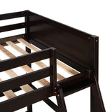 Espresso Solid Wood Twin Loft Bed with Ladder and Safety Guardrail CNANXU