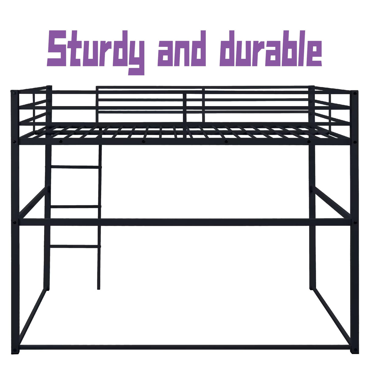 Suwopmvy Heavy Duty Metal Loft Bed Frame Full Size with Safety Guard Rails & Built-in Ladder - Sturdy Space Saving Loft Bed for Kids, Teens, Adults, College Dorm, Studio Apartment (Black, Full) Suwopmvy