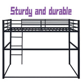 Suwopmvy Heavy Duty Metal Loft Bed Frame Full Size with Safety Guard Rails & Built-in Ladder - Sturdy Space Saving Loft Bed for Kids, Teens, Adults, College Dorm, Studio Apartment (Black, Full) Suwopmvy