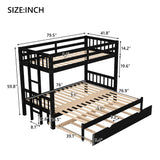 Flieks Twin Over Twin/King Bunk Beds with Trundle, Twin Over Pull-Out bunk Bed Accommodate 4 People for Kids, Adult, No Box Spring Needed Flieks