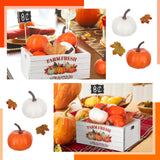 Thyle 16 Pcs Thanksgiving Tiered Tray Decor Fall Mini Wood Crate Thanksgiving Pumpkin Decor Fall Pumpkin Table Centerpiece Maple Leaves Label Farmhouse Wooden Storage Boxes Thyle