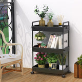 SOLEJAZZ Rolling Storage Cart, 3 Tier Utility Cart Mobile Slide Out Organizer, Bathroom Standing Rack Shelving Unit Organizer for Kitchen, Bathroom, Laundry Room, Black SOLEJAZZ