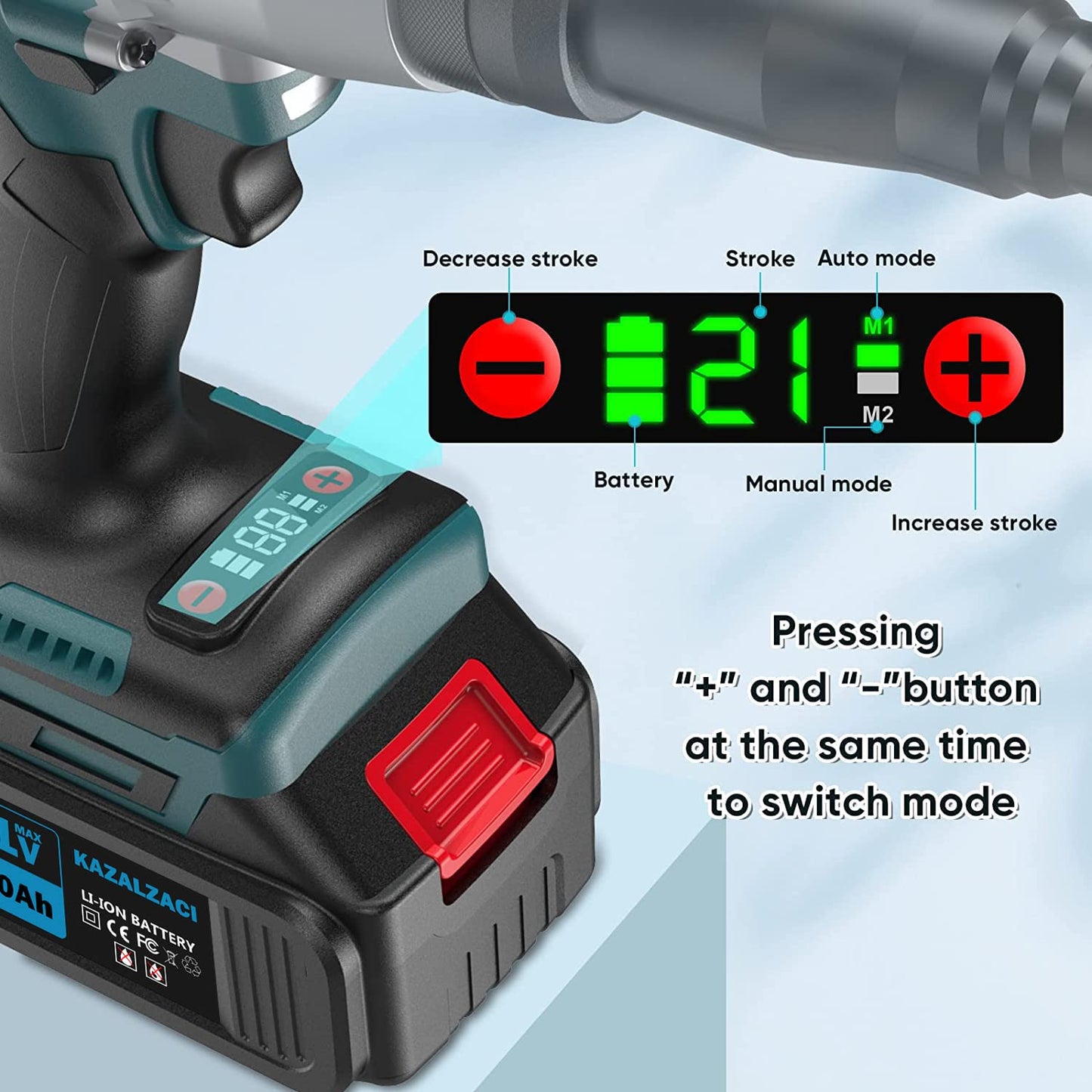 kzalzaci Cordless Rivet/Rivet Nut Gun, 2in1 Rivet Tool for Rivets(1/8'', 5/32'', 3/16") and Rivet Nuts(1/4",5/16",3/8"), Automatic Blind Rivet, 2 Battery Packs - WoodArtSupply