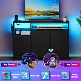 KUREEISE TV Stand Dresser with Charging Station& LED Lights, 9 Drawers Dresser with Open Storage Shelf & Side Pocket, 51" Media Console with PU Finish, for 32-60 Inch TVs, for Living Room, Hallway KUREEISE