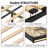 LIKIMIO Black PU Leather Full Size Bed Frame with LED Lights and 4 Storage Drawers LIKIMIO