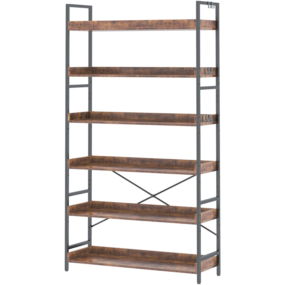 HCHQHS Bookshelf, Adjustable Industrial Bookcase, Vertical Tall Book Shelf, Wood and Black Metal Open Bookshelves for Home Office, Living Room, Bedroom (Rustic Brown, 6-Tier (31" W x 70" H)) HCHQHS