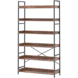 HCHQHS Bookshelf, Adjustable Industrial Bookcase, Vertical Tall Book Shelf, Wood and Black Metal Open Bookshelves for Home Office, Living Room, Bedroom (Rustic Brown, 6-Tier (31" W x 70" H)) HCHQHS