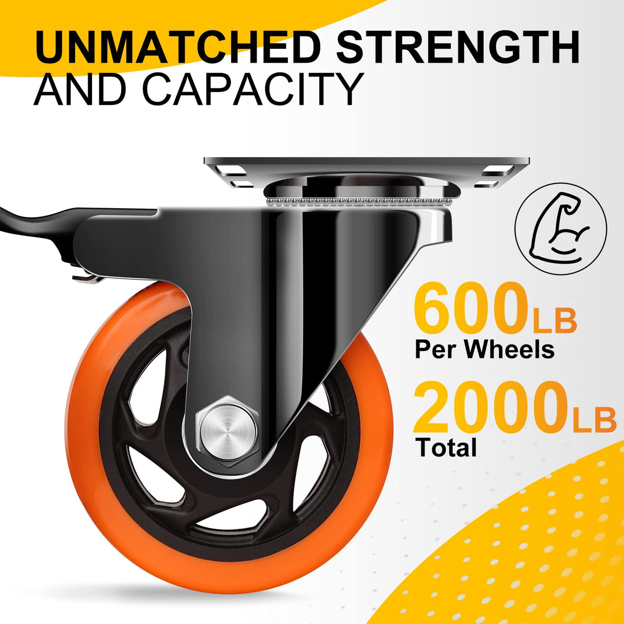 QNCZ 4" Caster Wheels, Outstanding Casters Set of 4 Heavy Duty, Silent Industrial Casters, Locking Casters Wheels for Furniture, Castor Wheels for Cart, Workbench. QNCZ