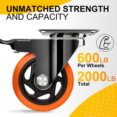 QNCZ 4" Caster Wheels, Outstanding Casters Set of 4 Heavy Duty, Silent Industrial Casters, Locking Casters Wheels for Furniture, Castor Wheels for Cart, Workbench. QNCZ