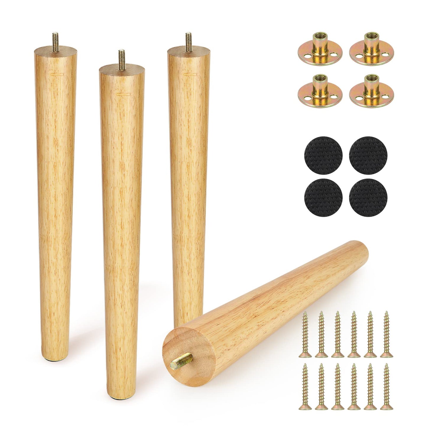 FVIEXE 16 Inch Wood Table Legs, Furniture Legs Set of 4, Round Replacement Legs for Coffee Table End Table Side Table Night Stand Tapered Desk Chair Legs, Straight