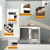 yookare White Heavy Duty Furniture Dog Crate, Wood and Metal Kennel Cage, Pet House End Table with Drawer and Pull-Out Design, Dog Home for Indoor use, Large Size yookare