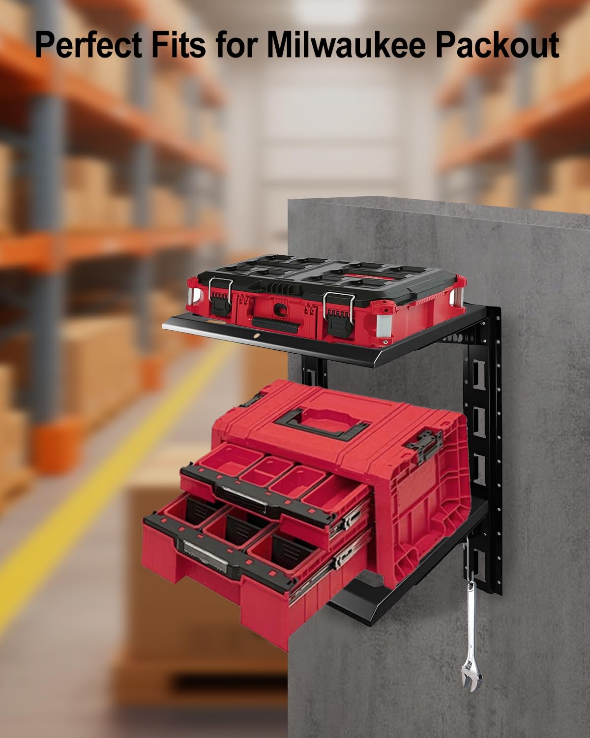 HZSIFU Heavy Duty Racking Kit Compatible with Milwaukee Packout, 80 lbs Load Capacity Shelf Wall Mount, 2-Shelf Shelves for Truck Trailer Garage Workshop HZSIFU