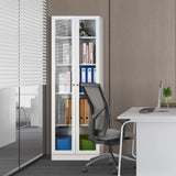 IRONMIX Modern Display Cabinet with Doors, Curio Cabinet with 4 Adjustable Shelves, 5-Tier Display Case, 71" Tall China Cabinet for Living Room, Tall Bookcase for Home Office (23.5 W, White) IRONMIX