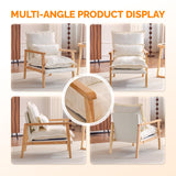VINGLI Mid-Century Modern Cloud Accent Armchair with Lumbar Pillow, 6.3'' Thick Seat Cushion Comfortable Lounge Chair with Wooden Armrests for Bedroom, Living Room, Reading Room, Beige VINGLI