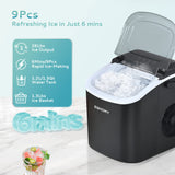 EUHOMY Countertop Ice Maker Machine with Handle, 26lbs in 24Hrs, 9 Ice Cubes Ready in 6 Mins, Auto-Cleaning Portable Ice Maker with Basket and Scoop, for Home/Kitchen/Camping/RV. (Black) EUHOMY