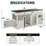 Dog Crate Furniture - Indoor Wood Dog Kennel Furniture 4 Doors with Divider and 2 Drawers - 72" L x 23.6" W x 34.8" H, White Faceket