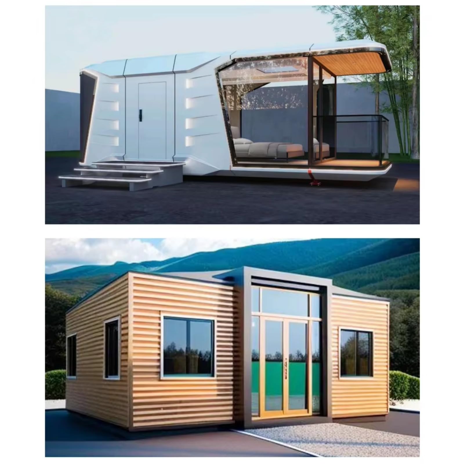 Luxury Tiny Home Container Houses 20ft 30ft 40ft Double Wing Extension Room Prefab Folding Container Homes Two Bedrooms One Bathroom Steel Expandable Prefab Houses - WoodArtSupply