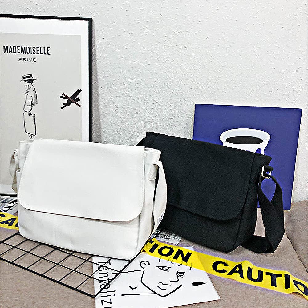 TopTie Classic Canvas Messenger Bag, White Canvas Shoulder Bag Side Bag for Men and Women TopTie