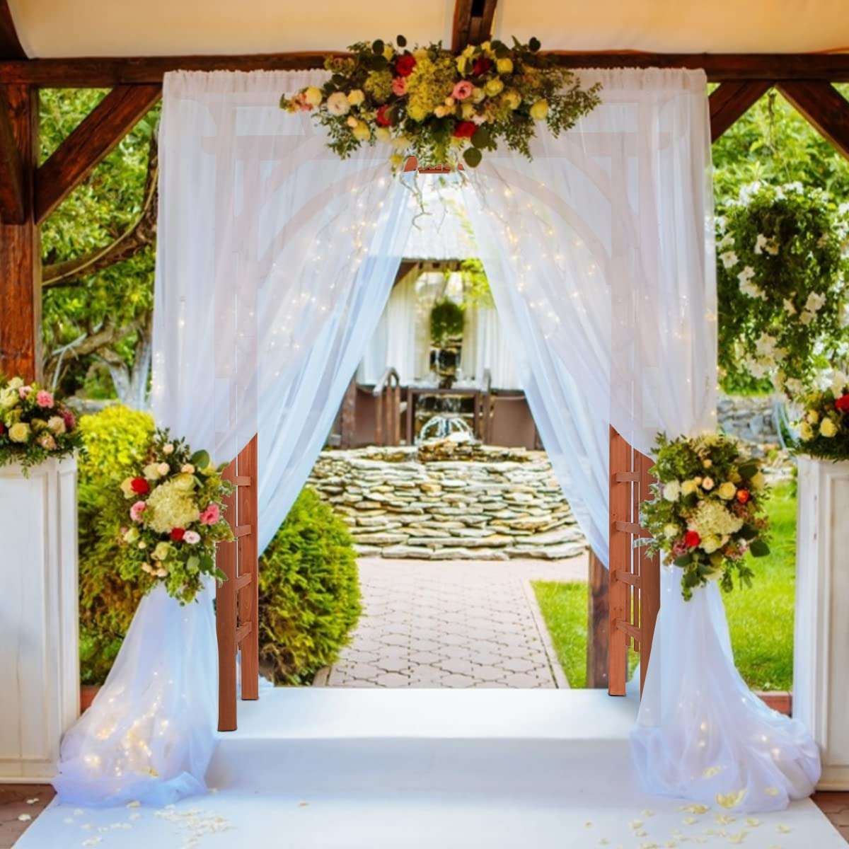 Happygrill Wood Garden Arbor， 85 Inch Wedding Arch Garden Archway Pergola, Garden Arch Trellis for Climbing Plants, Wedding Ceremony Decoration, Lawn, Parties HAPPYGRILL