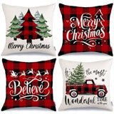 GEEORY Merry Christmas Throw Pillow Covers 18x18 Inch Set of 4, Xmas Trees Truck Buffalo Plaid Believe Farmhouse Decorative Cushion Cases for Home Decoration G421-18 GEEORY