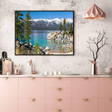 QAZWSX Lake Landscape 5D Diamond Painting Kits, Lake Tahoe Beach Blue Forest Harbor Mountain Painting Arts Craft Canvas Full Drill Cross Stitch 30x40cm/12x16inches QAZWSX