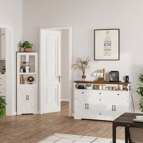 51" Farmhouse Buffet Sideboard Cabinet with Storage, White Kitchen Storage Pantry Cabinet with Drawers, Wood Cupboard Hutch Cabinet, Coffee Bar Station Table for Kitchen, Living Room, Dining Room FiveWillowise