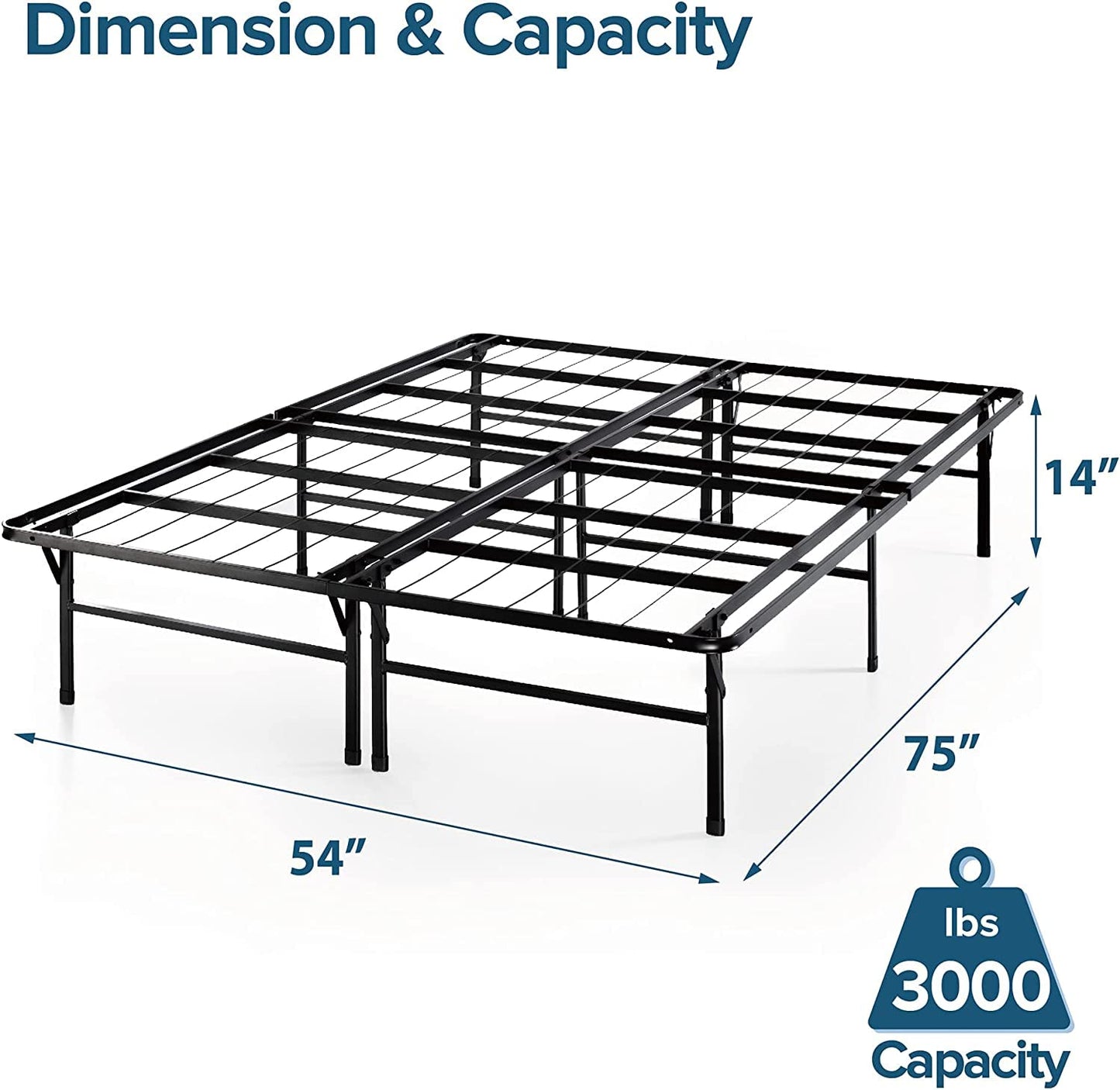 ZINUS SmartBase Heavy Duty Mattress Foundation, 14 Inch Metal Platform Bed Frame, No Box Spring Needed, Sturdy Steel Frame, Underbed Storage, Full