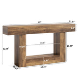 LITTLE TREE 63 Inches Long Console Table, 2-Tier Farmhouse Sofa Table Behind Couch, Large Narrow Entryway Table for Living Room, Wooden Hallway Foyer Table with Heavy Duty Base, Rustic Brown LITTLE TREE