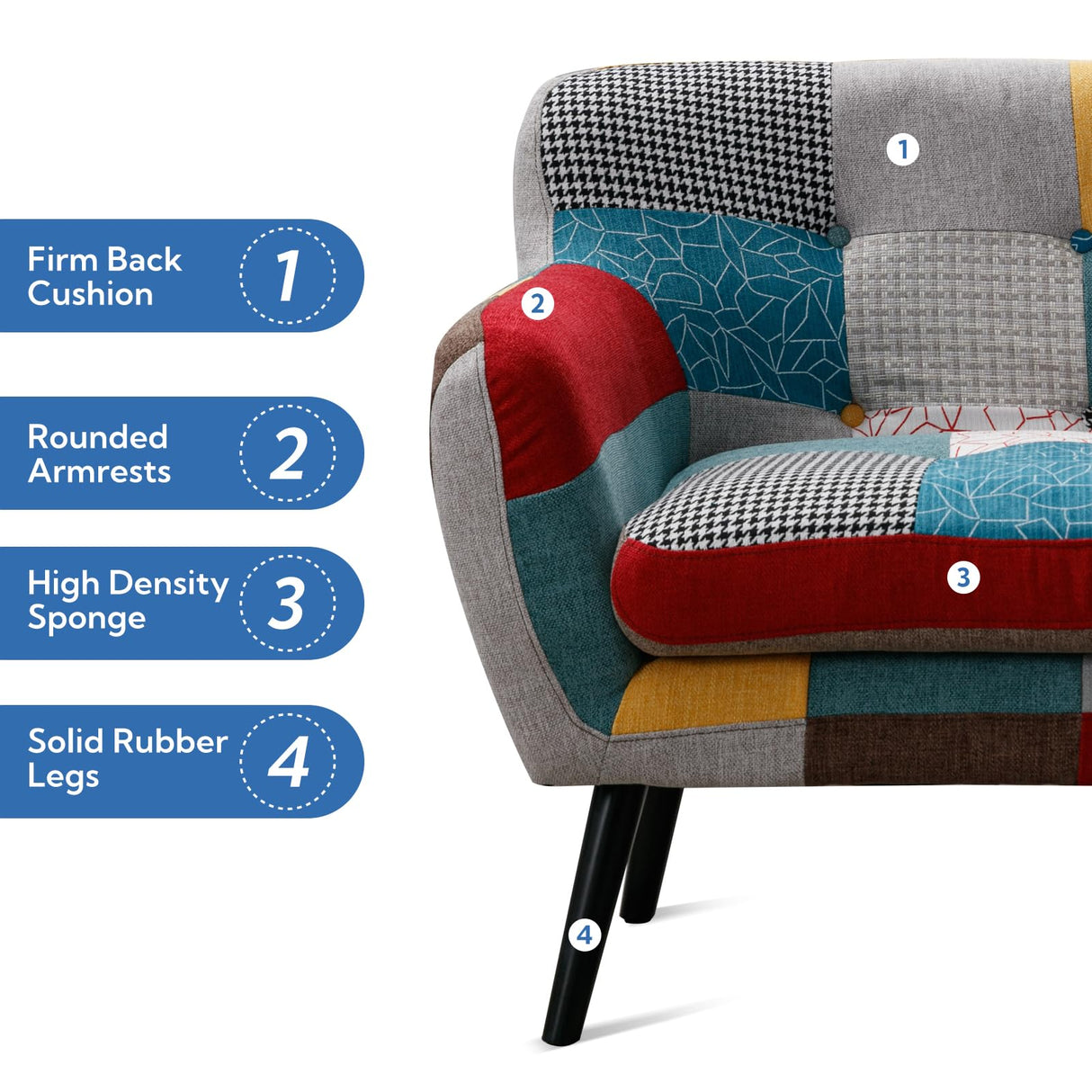 Bonzy Home Modern Boho Loveseat Couch Sofa Chair for Living Room Bedroom, Upholstered Colorful Plaid Fabric 2-Seat Love Seat Sofa with Wood Leg for Small Space, One Loveseat Bonzy Home
