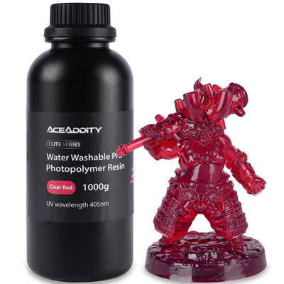 Aceaddity Water Washable Pro Resin - Low Shrinkage 3D Printer Resin, 405nm UV-Curing Water-Washable Photopolymer Printing Resin, High Precision & Easy to Clean (Clear Red, 1kg)
