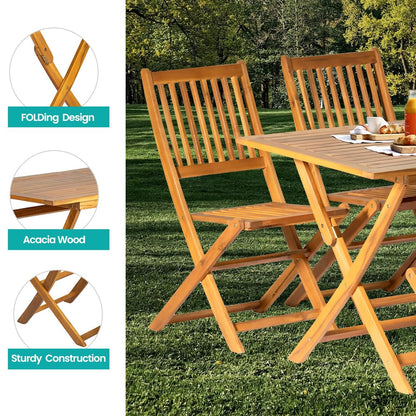 Panana 5PCS Acacia Wood Outdoor Dining Set Folding Table with 4 Chairs Patio Garden Furniture Set for Patio, Deck, Yard