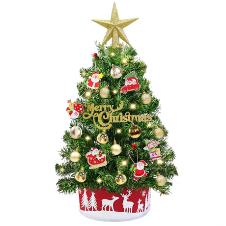 Grandeal 24" /2FT Mini Christmas Tree with Lights Timer 30 LEDs & 34 Ornaments, Small Tabletop Christmas Trees Artificial Christmas Decorations for Indoor Desk Room Office Home Decor Xmas Grandeal