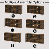 LVB Rustic Horizontal Bookshelf, Industrial Bookcase Cube Storage Organizer, Wide Large Metal Wooden Office Cube Shelf, Farmhouse Low Long Book Shelf for Home Bedroom Living Room, Rustic Brown, 63 in LVB