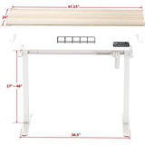 SHW Electric Height Adjustable Sit Stand Desk with Hanging Hooks and Cable Management, 48 x 24 Inches, White Frame and Maple Top SHW