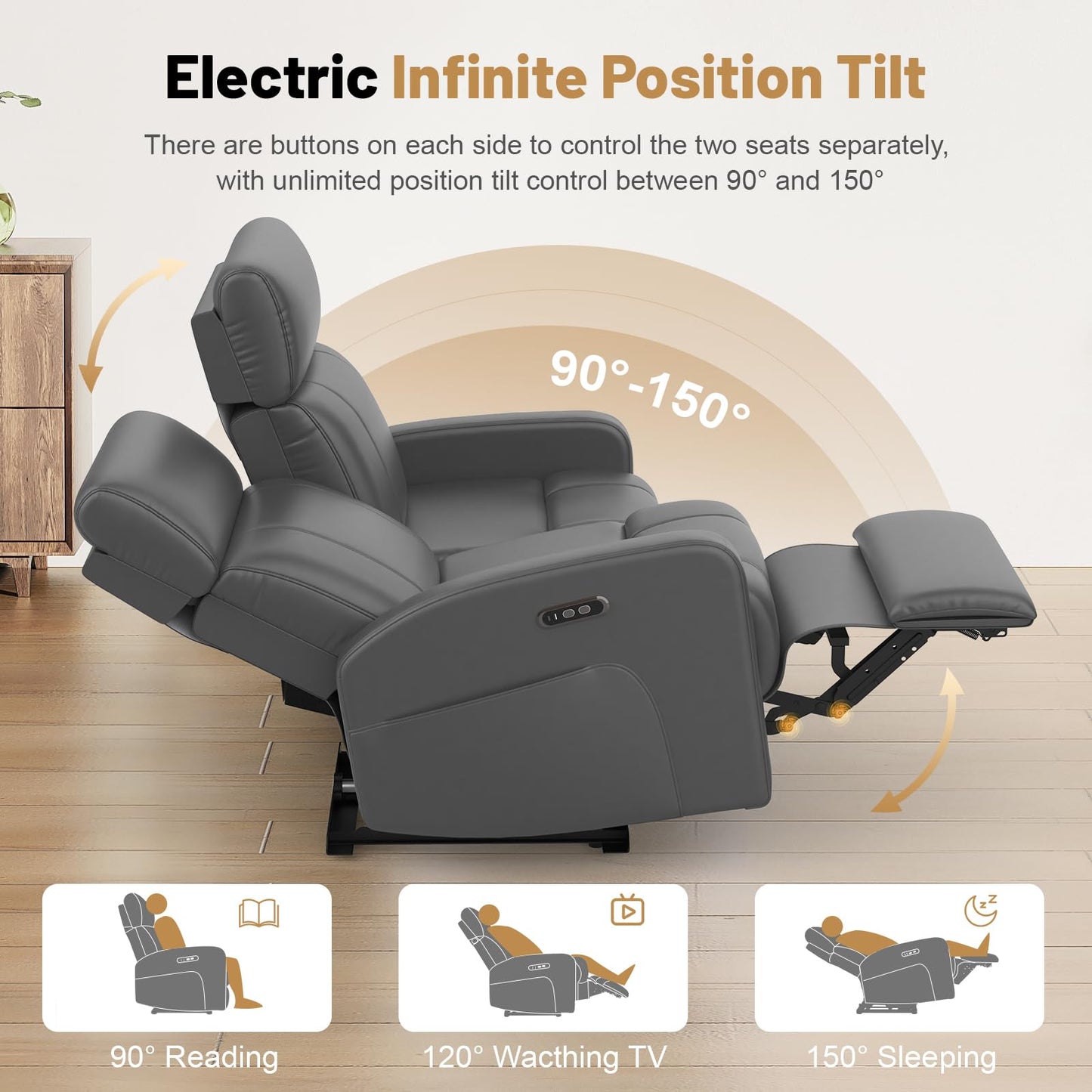 Power Loveseat Recliner Set with Adjustable Headrest, 2+1 Pieces in Living Room, 2 Seater Power Reclining Loveseat with Manual Headrest, 1 Swivel and Rocking Power Recliner Chair with Power Headrest