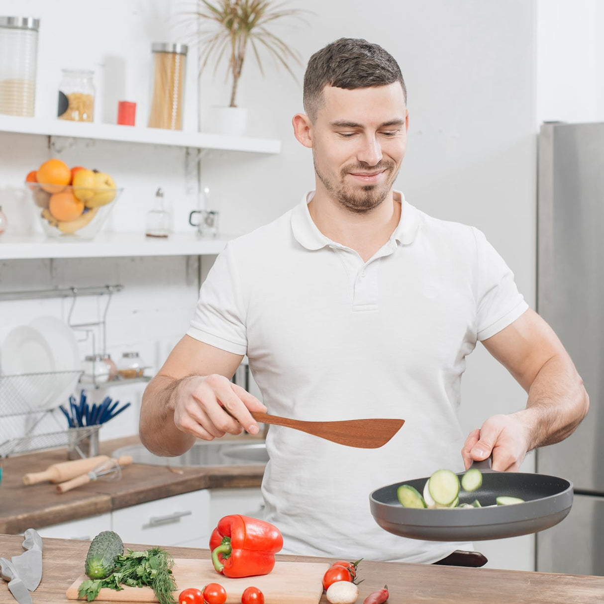 Wooden Spatula for Cooking 12.8 Inches Flat Wooden Spatula for Non Stick Cookware Long Handle Flat Frying Spatula Natural Wooden Cooking Utensils Kitchen Spatulas, 2PCS Mozeat Lens