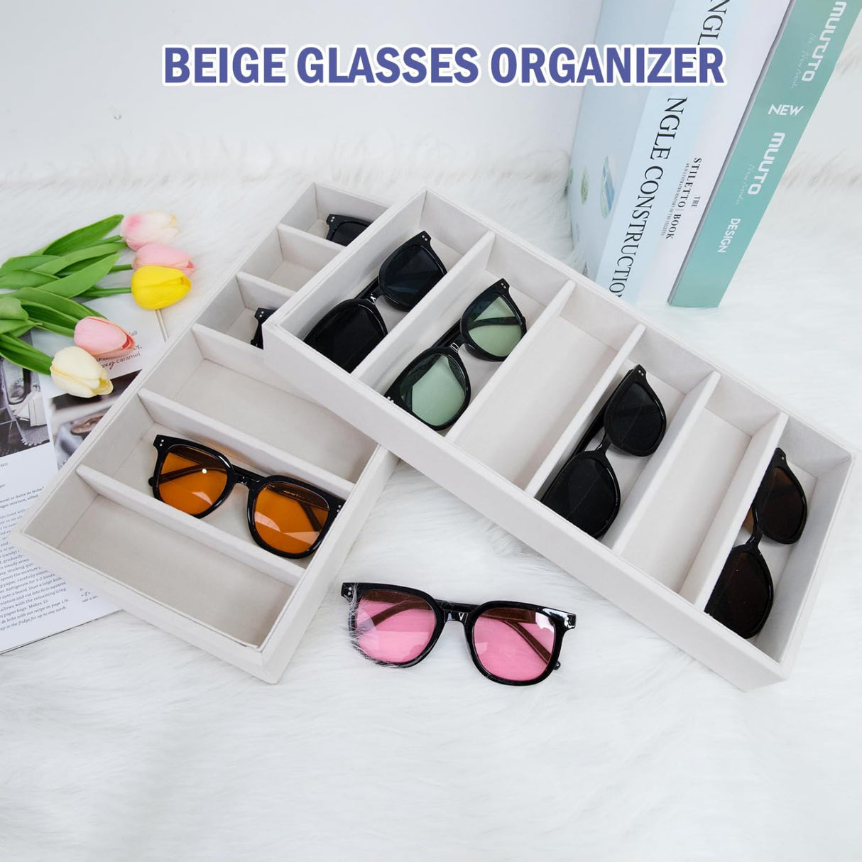 JETEHO Sunglasses Organizer - Velvet Tray for Glasses, Sunglasses & Jewelry Display JETEHO