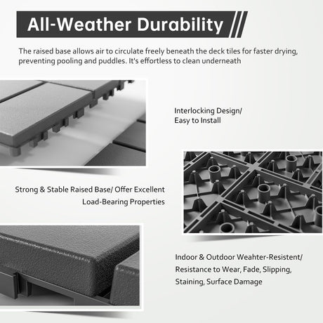 Interlocking Deck Tiles, EchoDeck Patio Deck Tiles, 44 Pack Deck Tiles Interlocking Outdoor All Weather, 12"x12", 8 Slat, 44 Sq. Ft, Highly Durable, Stylish, Non-Slip, Faster-Drying, Dark Grey EchoDeck