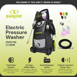 Sun Joe Electric Pressure Power Washer, 2030 PSI, 1.2 GPM, Dual Soap Tanks, SPX3000, Black Sun Joe