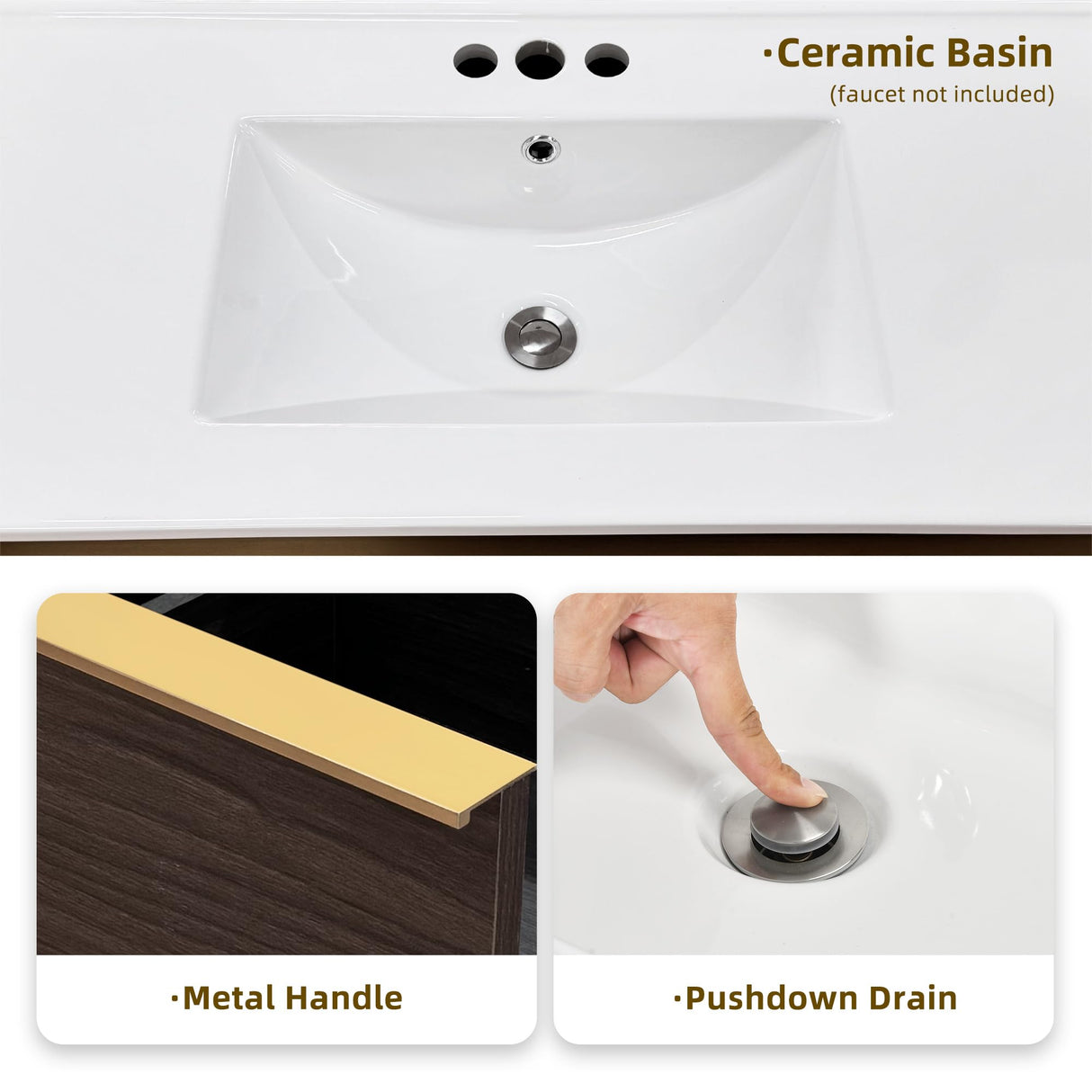 DWVO 32 Inch Bathroom Floating Vanity with Sink Combo, Wall Mount Bathroom Vanity Sintered Stone Countertop & Integrated Sink, Bathroom Cabinet Includes Ceramic Sink with Cabinet, Oak Grey DWVO