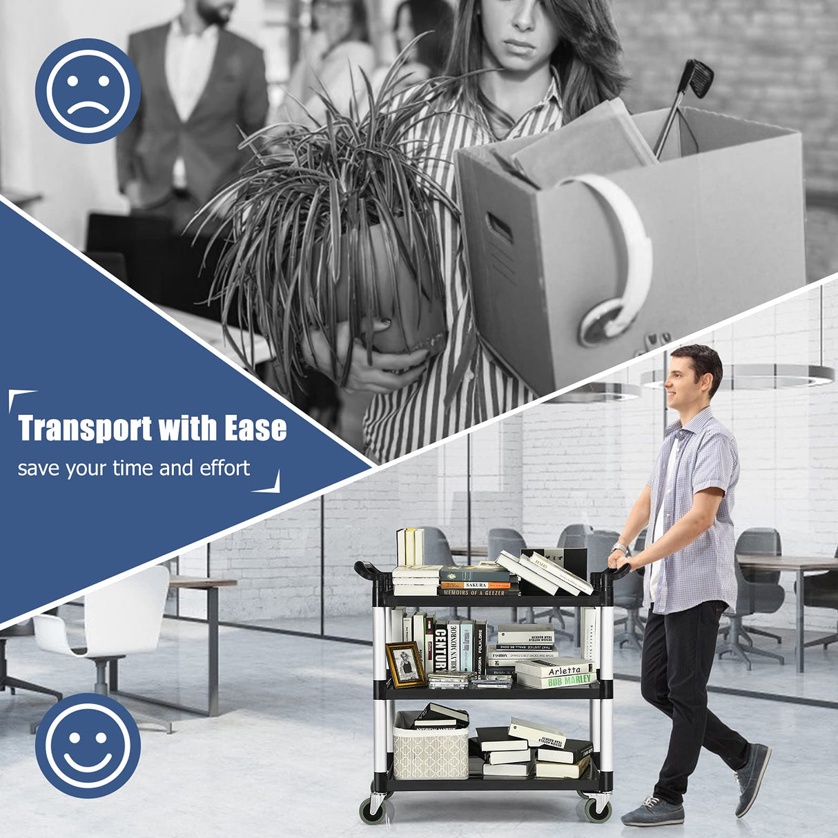 Goplus 3-Tier Utility Cart, Heavy-Duty Service Cart w/Lockable Wheels & Double Handles, Sturdy Aluminum Structure, 495 LBS Max Load, Tool Cart for Goplus