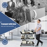 Goplus 3-Tier Utility Cart, Heavy-Duty Service Cart w/Lockable Wheels & Double Handles, Sturdy Aluminum Structure, 495 LBS Max Load, Tool Cart for Goplus