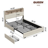 Maupvit Queen LED Bed Frame with Storage Headboard, 4 Storage Drawers & Charging Station, Metal Support Base, No Box Spring Needed, Beige Maupvit