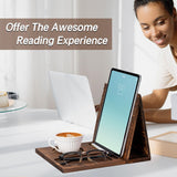 Wooden Book Holder Stand for Page Rest Nook Reading Valet with Coffee Mug Cup Glasses Pen Ipad Holder for Nightstand Desktop Bedside Birthday Gifts for Book Lovers Readers (Dark Brown) GloxwRiyt